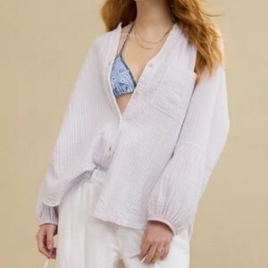 Aerie NWT Daybreak Coverup Striped White Lavender Long Sleeve Shirt Current